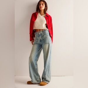 Free People We The Free Palmer Jeans Denim Cuffed Wide Leg Size 32